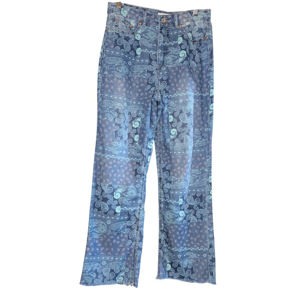 Tribal Jeans Paisley Patchwork Pants Women's 8 Boho Hippie Wide Leg Raw Hem‎